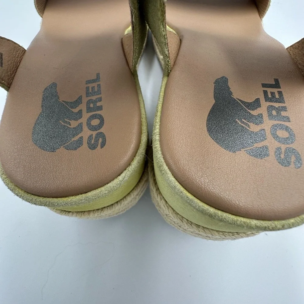 Sorel Cameron Espadrille Sandals Women's 9.5 Neon Green Yellow NL 4014-757‎ READ